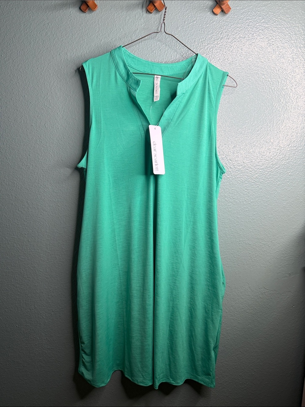 Sleeveless Mint Green V-Notch Midi Dress with pockets!!